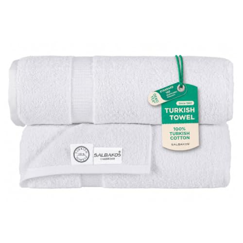 "SALBAKOS Turkish Luxury Hotel and Spa Turkish Cotton, Organic, Eco-Friendly Bath Sheet (Set of 2) Bath Sheets 35""x70""- Qty 2 White"