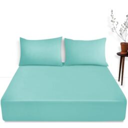 Easy Care Plain Dyed Fitted Bed Sheet - 16” / 40 cm Deep Pocket Bedsheet With Elastic Corners - Breathable & Comfy Bedding Sheet Aqua, Single