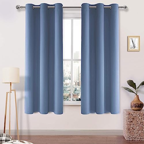 DWCN Dusty Blue Blackout Curtains for Windows 38x63 inches Long, 2 Dusty Blue Curtain Panels for Living Room,Bedroom,Dining Room, Kitchen