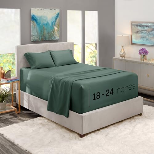Nestl Extra Deep Pocket King Size Sheets - Fits Mattress 18-24 Inches, 4 Piece Set, Forest Green