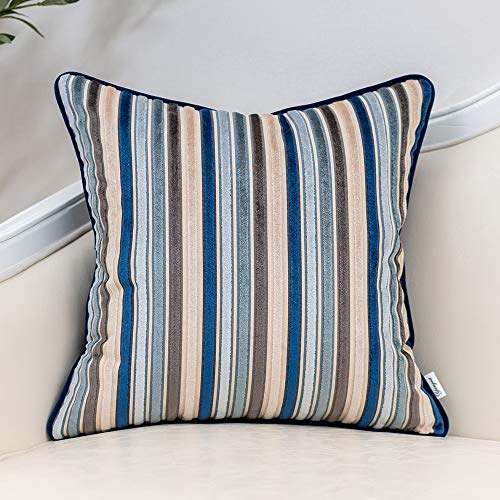 "Yangest Bohemian Striped Velvet Lumbar Cushion Cover Geometric Luxury Cushion Cover Modern Zipper Rectangular for Sofa Couch Bedroom Living Room Home Decoration 20"" x Blue"