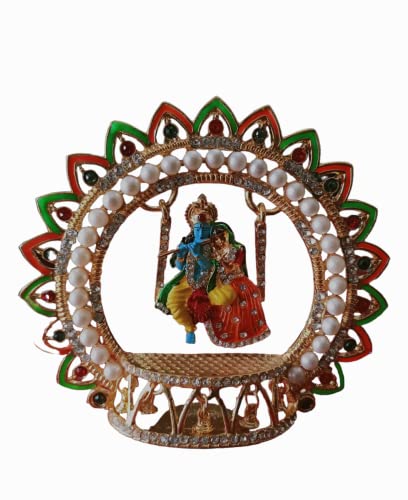 "BEXCO Metal Radha Krishna Idol Size 4"" 3.5"" inches on Swinging Jhula Idol Statue Showpiece Figurine for car Dashboard Janmashtami jhula (Size 4 X 4 Inches)"