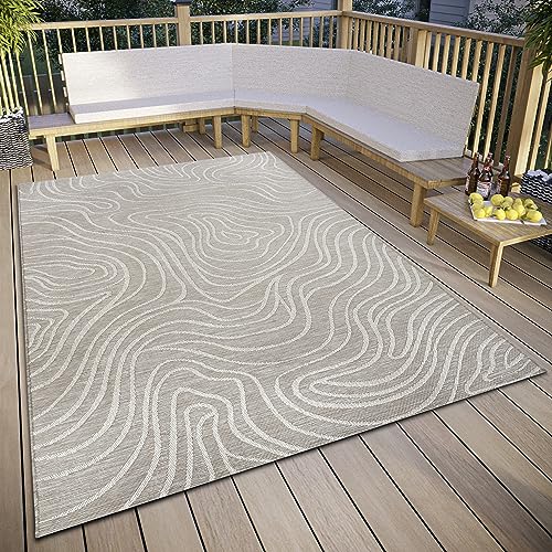 ELLE Decoration Calé Indoor & Outdoor Rug - Design Outdoor Rug Flat Weave Modern Pattern Weatherproof Outdoor Rug for Living Room, Hallway, Balcony, Patio, Garden - Beige, 77 x 150 cm