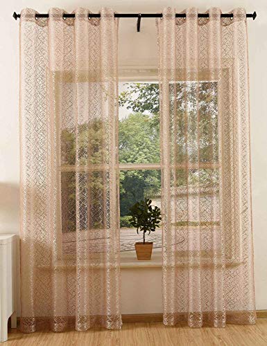 Gardinenbox Curtain net structure with eyelets plain transparent decorative net curtain 2 pieces 245 x 140 cm taupe, 203522, polyester, beige, 245 cm x 140 cm, 2 units