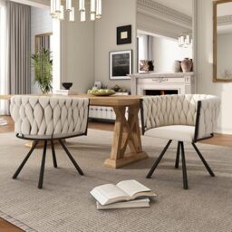 Merax Dining Chairs Set of 2, Modern Upholstered Seat for Kitchen, Living Room, or Bedroom, Featuring a Light Luxury Leisure Swivel Design with Sturdy Metal Legs and Soft Velvet Upholstery, Beige
