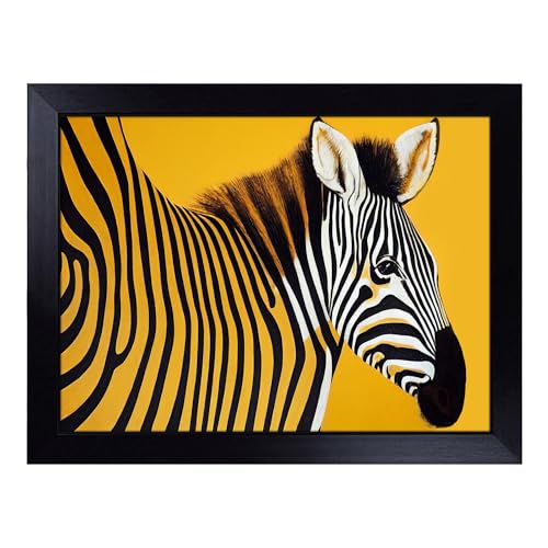 Lap Tray with Bean Bag Cushion, Zebra Art - Handmade in the UK, Raised Wooden Edge, Padded Cushion, Heat-Resistant Wipe-Clean Surface, for Meals, Laptops and Crafts