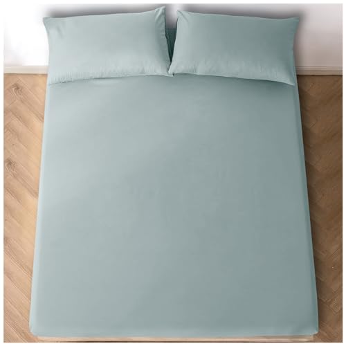 4ft Fitted Bed Sheet- Polycotton Small Double Fitted Sheet with Elasticated Corners- Machine Washable, Breathable Fitted Sheets- Duck Egg