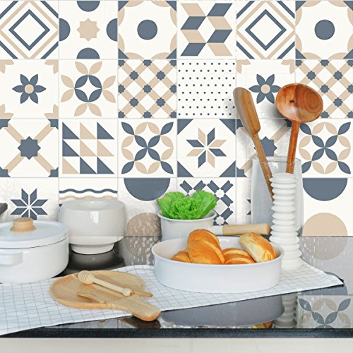 Ambiance Sticker Self-Adhesive Decorative Wall Decal Cement Tile for Bathroom and Kitchen Ornements Design - Pack of 24 Stickers of 10 x 10 cm