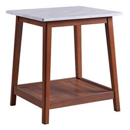 VERSANORA Teamson Home Kingston Wooden Side Table with Marble Effect Top, Accent End Table with Shelf, Square Coffee Table for Living Room, Lounge or Office
