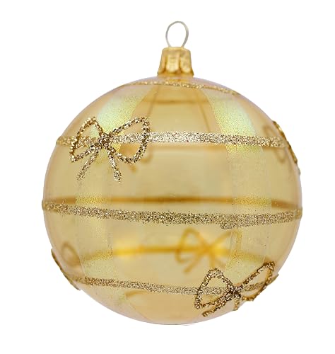 Set of 6 Baubles (Diameter 8 cm) Hand-Blown and Decorated Glass Baubles for Christmas Tree Decoration