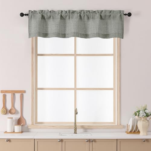 Chyhomenyc Dark Grey Valance for Windows - Light Filtering Faux Linen Slub Textured Small Kitchen Curtains, Rod Pocket Window Short Curtain for Living Room Bathroom Basement, 52Wx12L Inch, 1 Piece