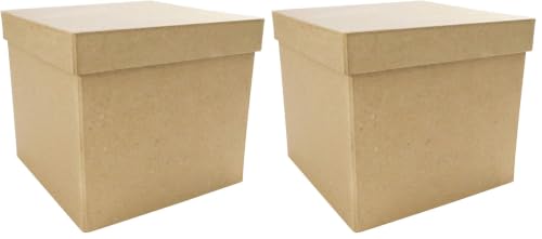 d??copatch Mache Tall Square Box, 16x16x14cm, Brown (Pack of 2)