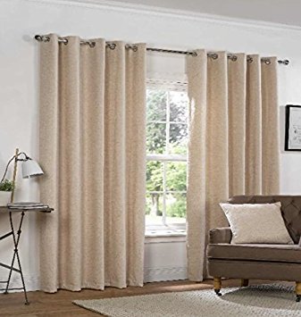 Rapport Home Yale Heavyweight Chenille Eyelet/Ring Top Lined Pair of Curtains, Polyester, Natural Beige, 90 x 90-Inch