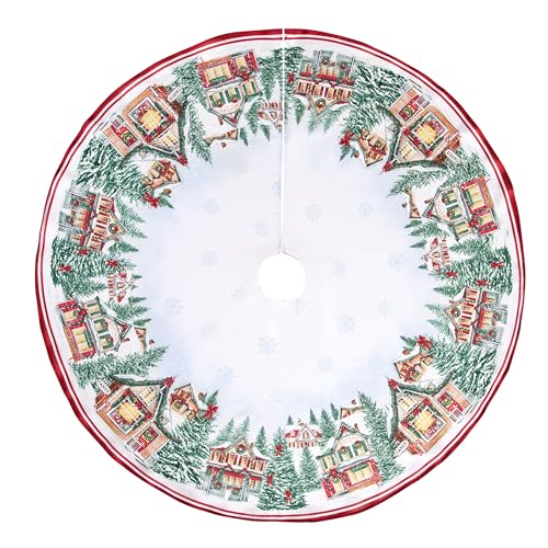 "Elrene Home Fashions Storybook Christmas Village Nostalgic Holiday Round Tree Skirt Decoration, 48"" W x 48"" L, Multicolor"