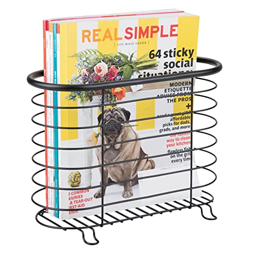mDesign standing Magazine Rack - Bathroom Storage Solutions - Newspaper Holder for Bathroom, Office or Vestibule - Household Magazine Holder Ideal in The Hallway - Matte Black