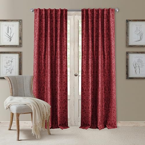 "Elrene Home Fashions 20860ELR Antonia Blackout Rod Pocket/Back Tab Window Curtain Panel,Rouge,52"" X 84"