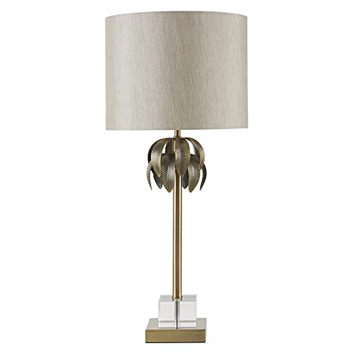 Premier Housewares Table/Desk/Reading Lamp With Grey Fabric Shade/Antique Finish/Led Desk Lamp/Study Lamp For Bedroom/Living Room/Dining Room 29 x 66 x 29
