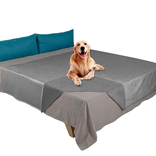 Ameritex Pet Bed Blanket Reversible 100% Waterproof Velvet Super Soft for Sofa and Bed (82x102 Inches, Light Grey+Grey)