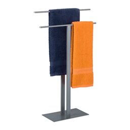 Relaxdays Freestanding Towel Stand with Two Rails, No-Drill Rack, Modern & Simple Design, 82 x 50 x 19 cm Iron, Grey