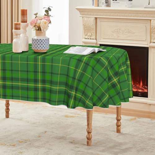 Horaldaily St. Patrick's Day Tablecloth 60??84 Inch Oval, Green Buffalo Plaid Rural Style Washable Seasonal Table Cover for Party Picnic Dinner Decor