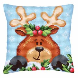 Collection D'Art 5241 Christmas with Fawn Cross Stitch Cushion, Cotton, Multi-Colour, 40 x 40 cm