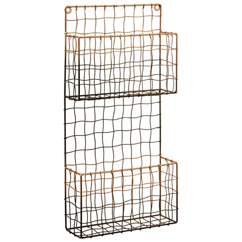 Premier Housewares Sturdy 2 Tier Wall Mount Magazine Rack-Durable Iron Wireframe Newspaper Holder- Black and Rose Gold Finish Magazine Holder-Space-Saving Home or Office Organizer
