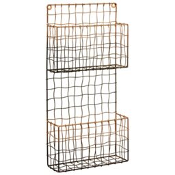 Premier Housewares Sturdy 2 Tier Wall Mount Magazine Rack-Durable Iron Wireframe Newspaper Holder- Black and Rose Gold Finish Magazine Holder-Space-Saving Home or Office Organizer