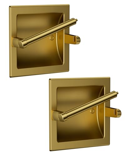 WZKALY Recessed Toilet Paper Holder 2 Pack Gold??? in Wall Toilet Paper Holder Pivoting???Wall Mount Toilet Paper Roll Holder, Bathroom Shallow Gold Stainless Steel Tissue Holder
