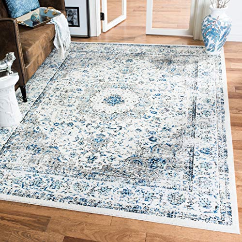 Safavieh Traditional Rug for Living Room, Dining Room, Bedroom - Evoke Collection, Short Pile, in Grey and Ivory, 200 x 200 cm