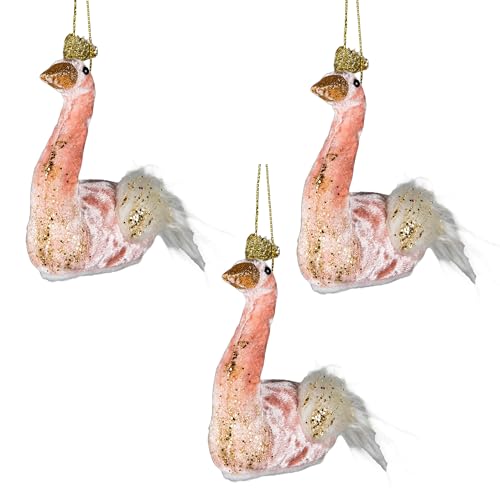 3Pcs Light Pink Swan 12x13cm - Christmas Tree Hanging Decorations Festive Decorative Ornaments Fairy Tale Themed Xmas Tree Pendant