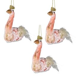 3Pcs Light Pink Swan 12x13cm - Christmas Tree Hanging Decorations Festive Decorative Ornaments Fairy Tale Themed Xmas Tree Pendant
