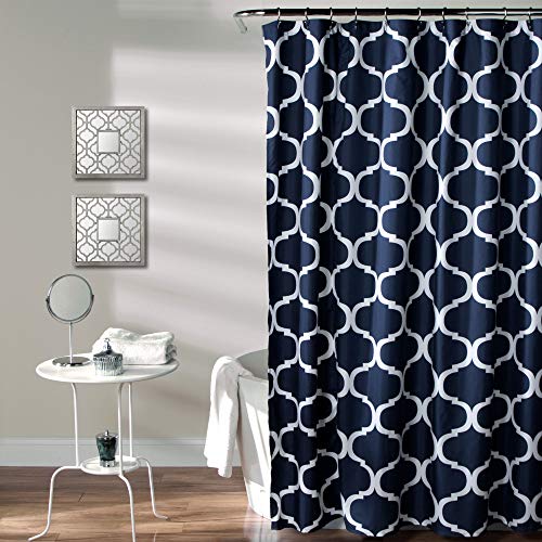 "Lush Decor Navy Bathroom Shower Curtain with Bold Trellis Print on Soft Fabric, Washable and Durable, 72"" x 72"""
