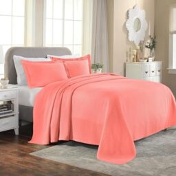 Superior Oversized Premium Bedspread Set, Diamond Solitaire Jacquard Design, Soft, Breathable, All-Season, Matching Pillow Shams, Lightweight and Cozy Bedding, King, Coral