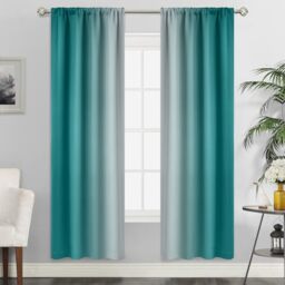 SimpleHome Ombre Rod Pocket Teal Curtains for Bedroom, 42Wx72L - Room Darkening Curtains for Bedroom,Gradient Light Blocking Curtain,Thermal Insulated Window Drapes,2 Panels,72 Inch