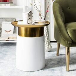 SAFAVIEH Modern Accent Table with Wooden, in White and Gold, 41 X 41 X 43.18