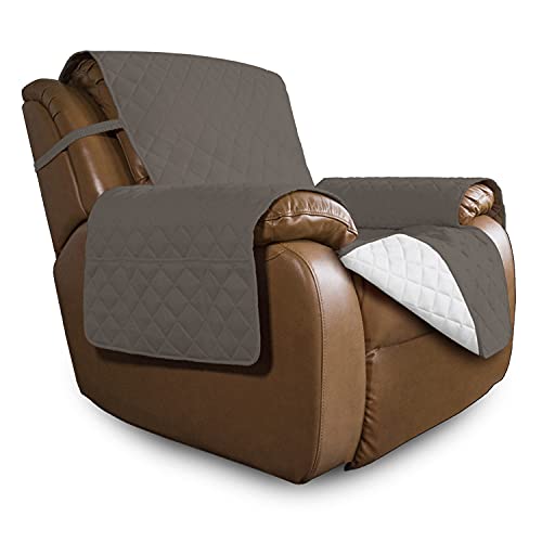 Easy-Going Oversized Recliner Cover Reversible Couch Cover Sofa Cover for Living Room Water Resistant Furniture Protector with Elastic Straps for Pets Dog (Oversized Recliner,Taupe/Ivory)
