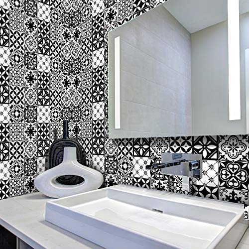 Ambiance Sticker Self-Adhesive Decorative Wall Decal Cement Tile for Bathroom and Kitchen Alejo - Pack of 24 Stickers of 10 x 10 cm