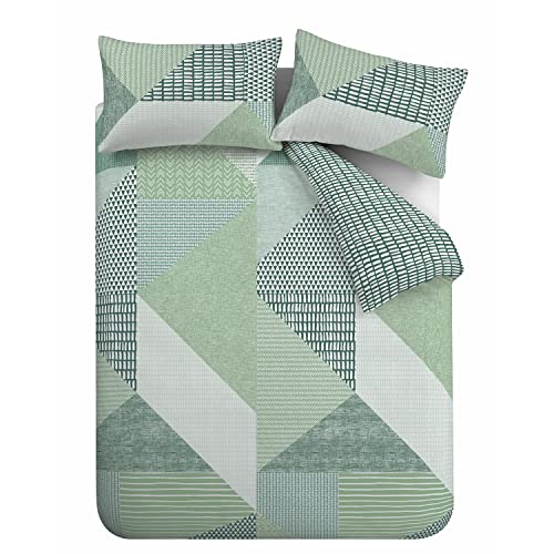 Catherine Lansfield Larsson Geometric Easy Care Double Duvet Set, Green