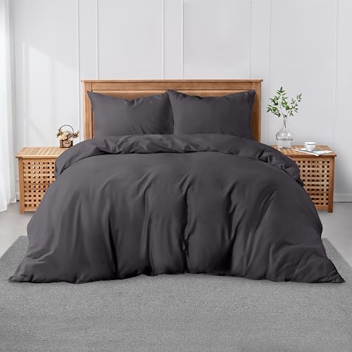 GC GAVENO CAVAILIA Super King Plain Dyed Duvet Cover Set with Pillowcases - Soft Comfortable, Lightweight Polycotton Bedding, Easy-Care - Quilt Comforter Cover - Charcoal