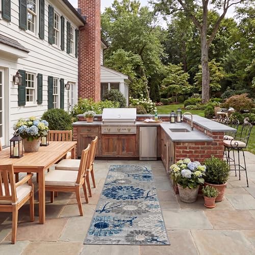 Safavieh Modern Rug for Indoor & Outdoor - Cabana Collection, Short Pile, in Grey and Blue, 80 x 180 cm