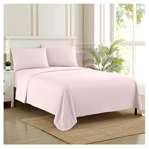 Sweet Home Collection Luxury Bedding Set with Flat, Fitted Sheet, 2 Pillow Cases, Microfiber, Pale Pink, Twin XL