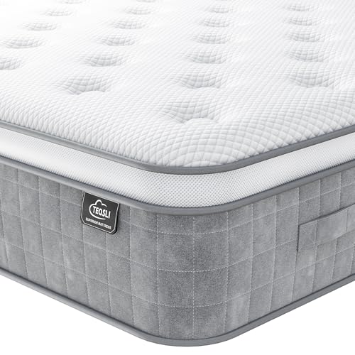 TeQsli 25cm Double Mattress Medium Firm 7-Zone Support Hybrid 135x190cm - 4FT6 Mattresses With Memory Foam Pocket Sprung 10 Inch Pressure & Back Pain Relief Edge Support Motion Isolation in a Box