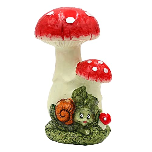Dekohelden24 Ceramic Snail/Decorative Snail with 2 Mushrooms Garden Decoration 11 x 10 x 18 cm Green