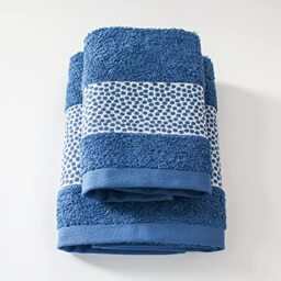 Jenny Sesal Miriam Set 1+1 Jacquard Towels with Frill, Set of Two Bath Towels Face and Guest Sizes: Face: 50 x 100 cm, Guest 38 x 58 cm, 100% Cotton, Soft Touch (Blue)