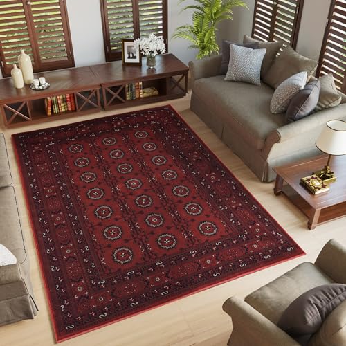 Rugs by Desire Yasmin Traditional Bukhara Indoor Area Rug Soft Woven Carpet with Jute Backing Classic Oriental Style Runner for Living Room, Bedroom, Hallway, Red, 120x170 cm