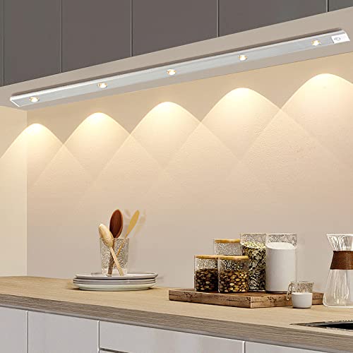HIYAA 60 cm Under Cupboard Kitchen Lights with Motion Sensor LED Sensor Light Indoor USB Rechargeable Cabinet Lights Fully Dimmable Wireless Night Light for Kitchen, Bedroom, Stairs (3 Colors)