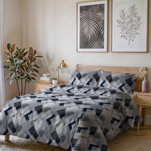 Italian Bed Linen Infinity Non-Iron Bedding Set - Double Bed Linen Set, Made in Italy, Microfibre, Duvet Cover 250 x 200 cm, Pillowcases 50 x 80 cm, Block