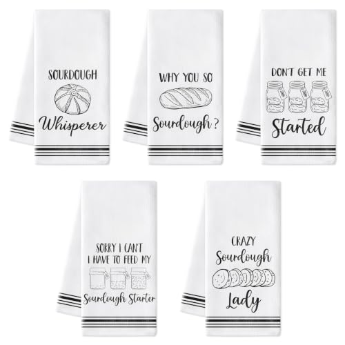 R HORSE Funny Kitchen Dish Towels - 5Pcs Sourdough Tea Bread Kitchen Hand Towels, Soft Absorbent Cleaning Dishcloth Bread Making Baking Gifts for Women Hostess Baking Lovers Sourdough Accessories