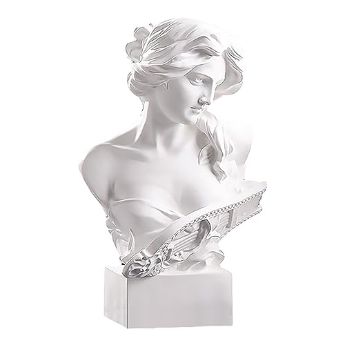 Midremer 11.7 Inch Greek Statue of Musical Goddess, Classic Roman Head Bust Greek Mythology Sculpture Statue Resin for Living Room Home Office Bookshelves Bedroom Art Decor Sketch Practice (White)