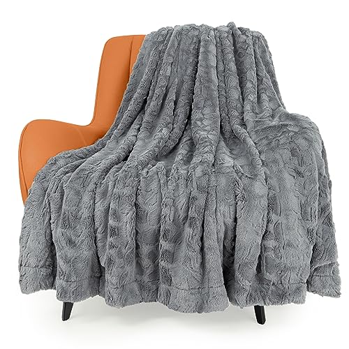 TOONOW Fuzzy Blanket Cozy Faux Fur Luxury Throw Blanket, Extra Soft, Double Sided, Fluffy, Plush Warm Throw Blanket for Couch Sofa Bed, 51''x67'' (Light Grey)